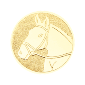 E6 Emblemat 50mm koń głowa zloto